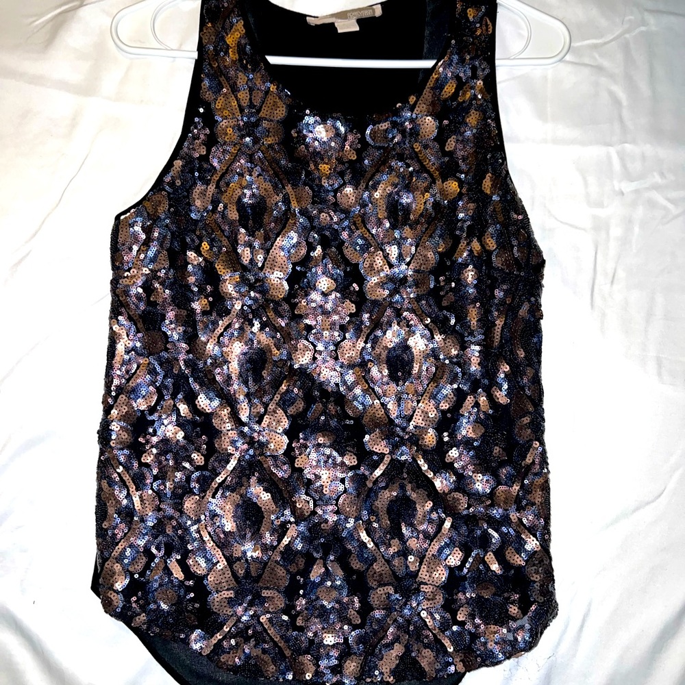 Sequin tank top with open sheer back